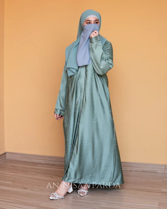 Textured Jacquard Open-Front Gown